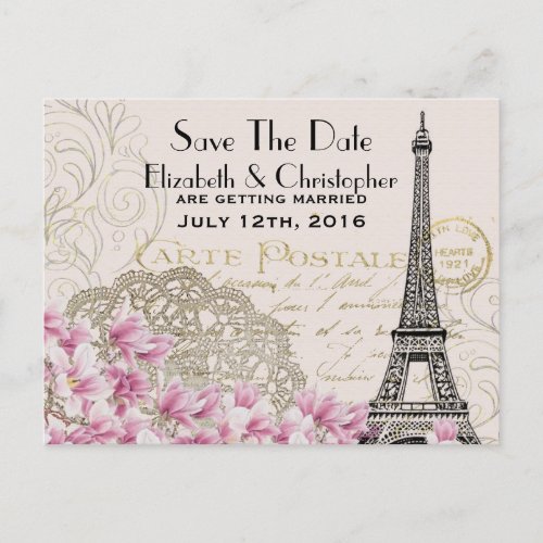 Vintage Eiffel Tower Parisian Style Save The Date Announcement Postcard