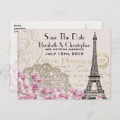 Vintage Eiffel Tower Parisian Style Save The Date Announcement Postcard (Front/Back)