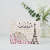 Vintage Eiffel Tower Parisian Style Save The Date Announcement Postcard (Standing Front)