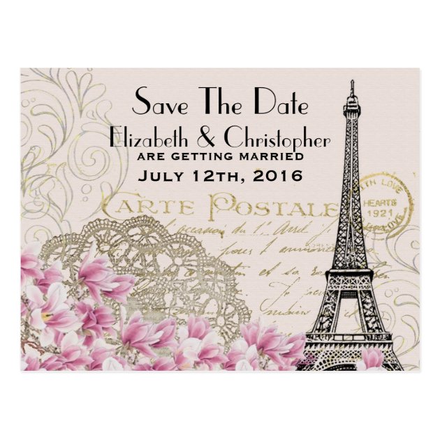 Vintage Eiffel Tower Parisian Style Save The Date Postcard