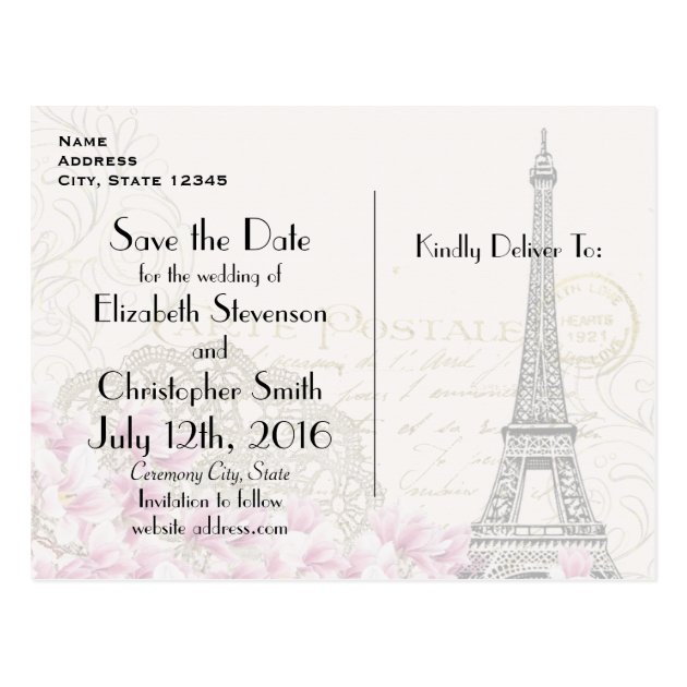 Vintage Eiffel Tower Parisian Style Save The Date Postcard