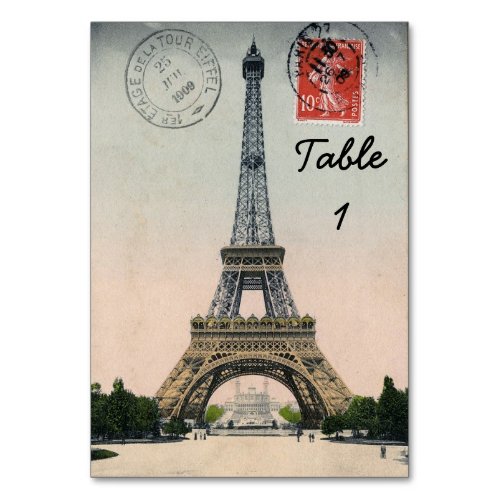 Vintage Eiffel Tower Postcard Table Number
