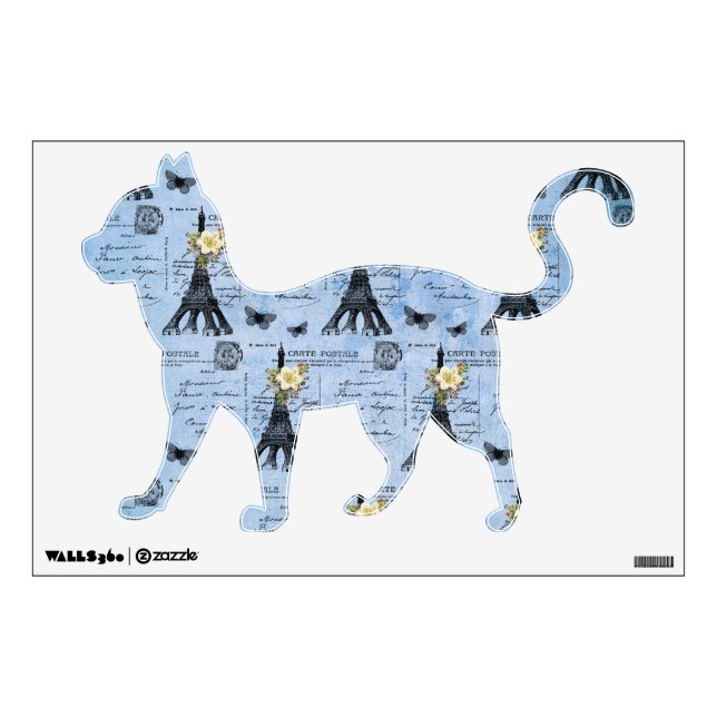 Vintage Eiffel Tower Postcards on Blue Wall Sticker (Front)