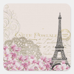 Vintage Eiffel Tower Print Square Sticker
