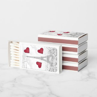 Vintage Eiffel Tower - red hearts Matchboxes