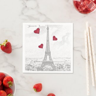 Vintage Eiffel Tower -red hearts  