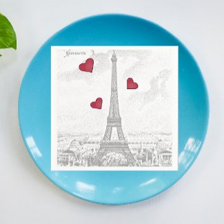 Vintage Eiffel Tower -red hearts  