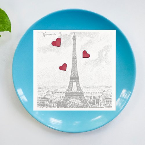 Vintage Eiffel Tower _red hearts   Napkins
