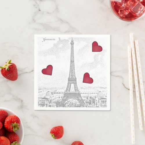 Vintage Eiffel Tower _red hearts Napkins