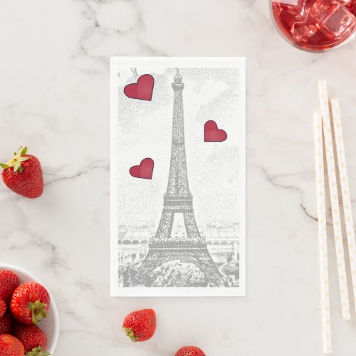 Vintage Eiffel Tower _red hearts  Paper Guest Towels