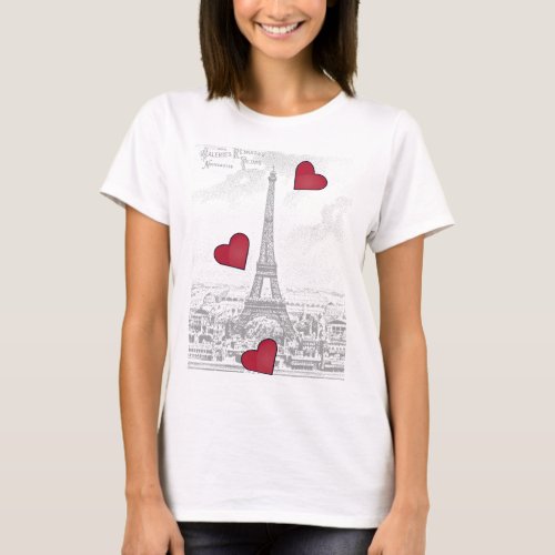 Vintage Eiffel Tower _red hearts T_Shirt