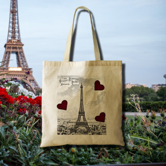 Vintage Eiffel Tower   - red hearts