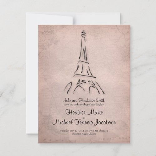 Vintage Eiffel Tower Sepia Wedding Invitation