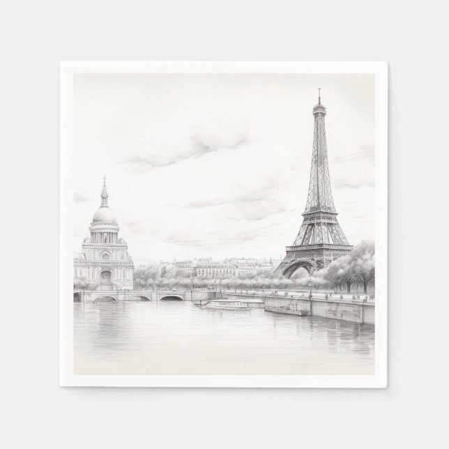 Vintage Eiffel tower, sketch Design Napkins (Front)