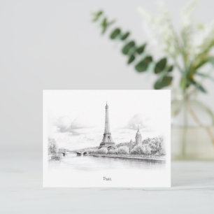 Vintage Eiffel tower, sketch Design Postcard