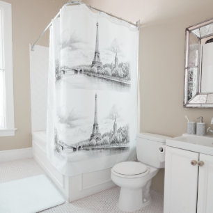 Vintage Eiffel tower, sketch Design Shower Curtain