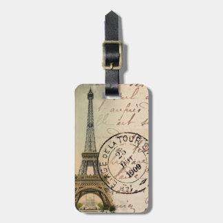 Vintage Eiffel Tower Travel Stamp Luggage Tag