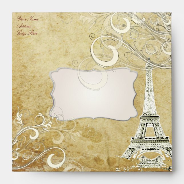 VINTAGE EIFFEL TOWER/VANILLA SWIRLS ENVELOPE (Front)