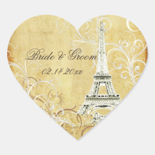 VINTAGE EIFFEL TOWER/VANILLA SWIRLS HEART STICKER