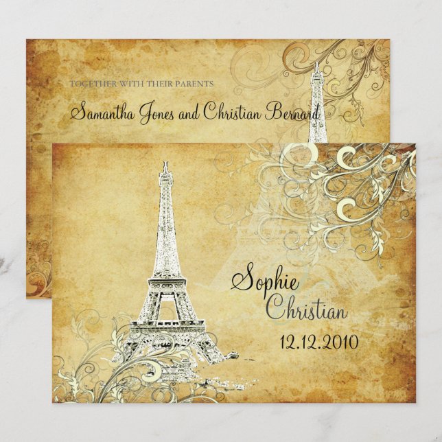 VINTAGE EIFFEL TOWER/VANILLA SWIRLS INVITATION (Front/Back)