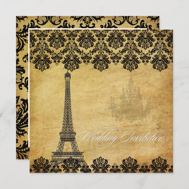 VINTAGE EIFFEL TOWER/VANILLA SWIRLS INVITATION (Front/Back)