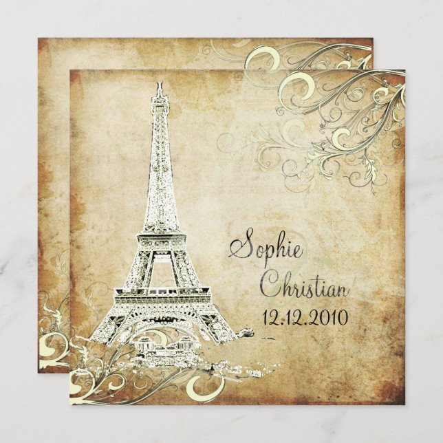 VINTAGE EIFFEL TOWER/VANILLA SWIRLS INVITATION (Front/Back)