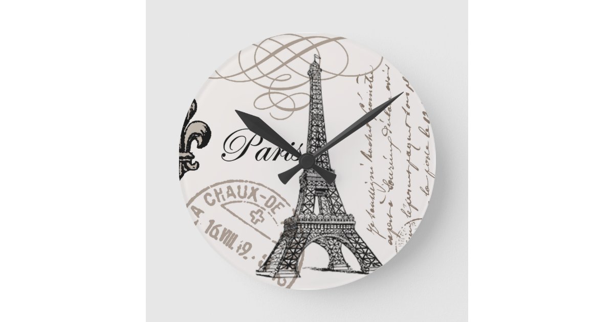 Vintage Eiffel Tower...wall clock | Zazzle