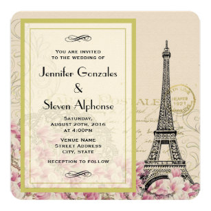 Eiffel Tower Wedding Invitations Zazzle Vintage Eiffel Tower With Pink Wildflowers Wedding Invitation