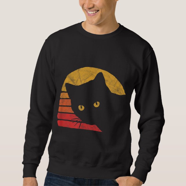 Vintage Eighties Style Cat Retro Distressed Design Sweatshirt (Front)