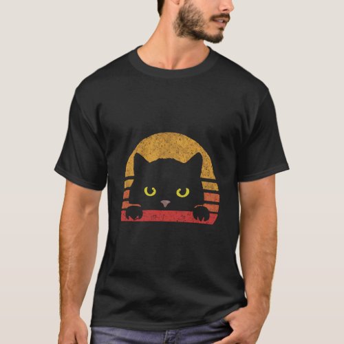 Vintage Eighties Style Cat Retro Distressed Design T_Shirt