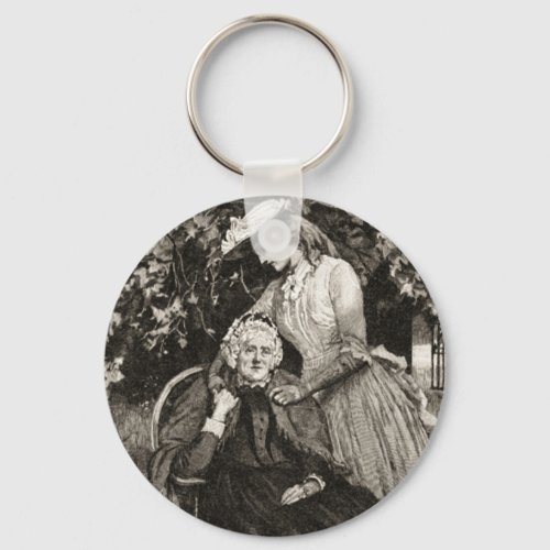 Vintage Elderly Mother and Daughter Keychain