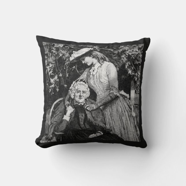 Vintage Elderly Mother Daughter Granddaughter Throw Pillow (Front)