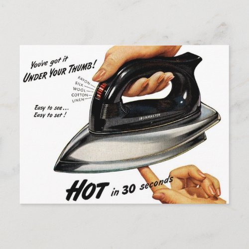 Vintage Electric Iron Hot in 30 Seconds Postcard