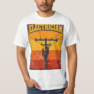 Vintage Electrician Lineman Retro Sunset T-Shirt