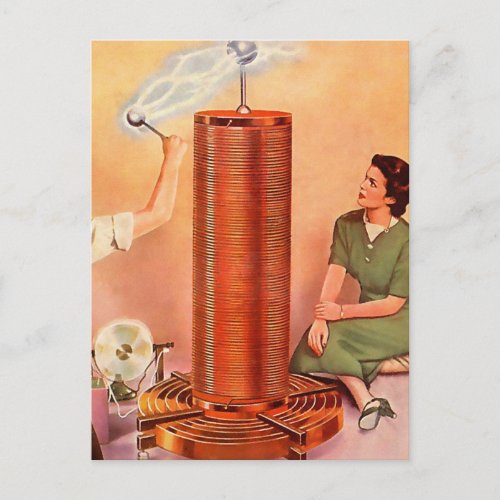 Vintage Electricity Tesla Coil Demonstration Postcard