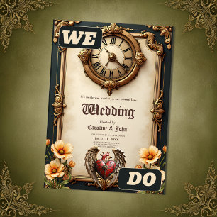 Vintage elegance: an elegant clock and heart. invitation