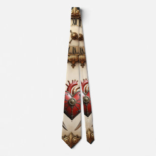 Vintage elegance: an elegant clock and heart. neck tie