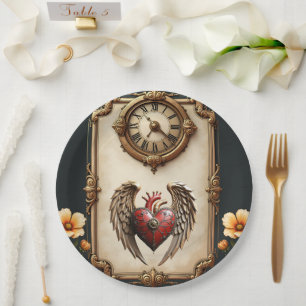 Vintage elegance: an elegant clock and heart. paper plates