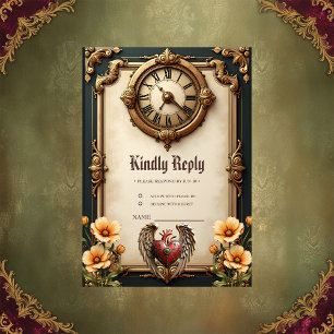 Vintage elegance: an elegant clock and heart. RSVP card