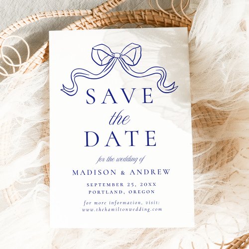 Vintage Elegance Antique Blue Bow Wedding Save The Date