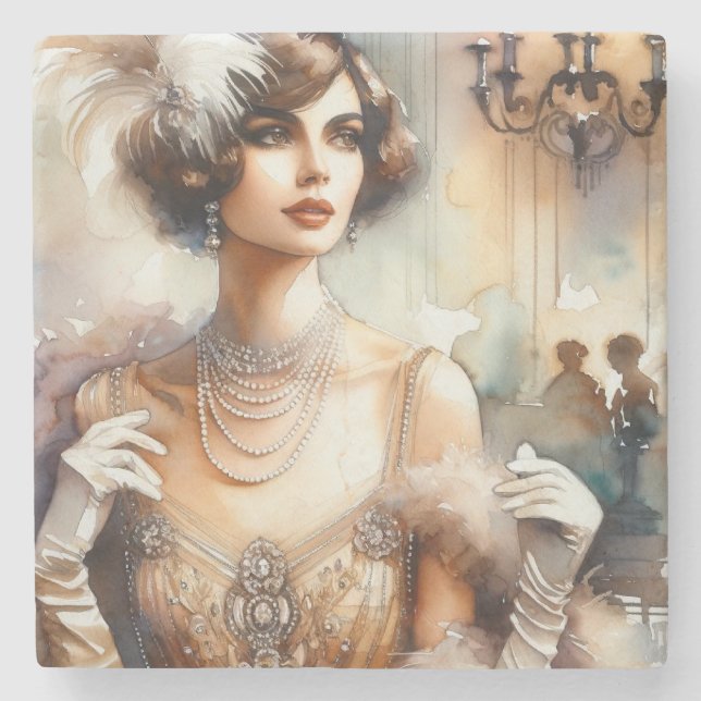 Vintage Elegance Art Deco Stone Coaster (Front)