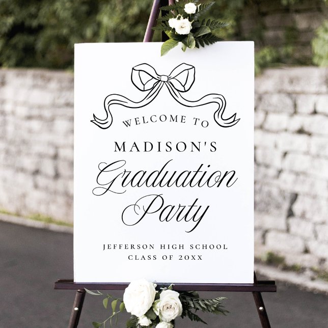 Vintage Elegance Black Bow Graduation Welcome Sign (Creator Uploaded)