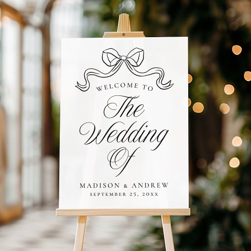 Vintage Elegance Black Bow Wedding Welcome Acrylic Sign