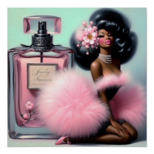 Vintage Elegance Black Pin_Up Pink Perfume Poster