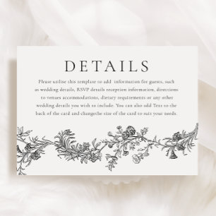 Vintage Elegance: Black & White Wedding Details Enclosure Card