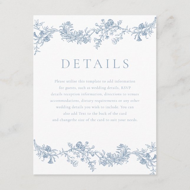 Vintage Elegance: Blue Floral Wedding Details Enclosure Card (Front)
