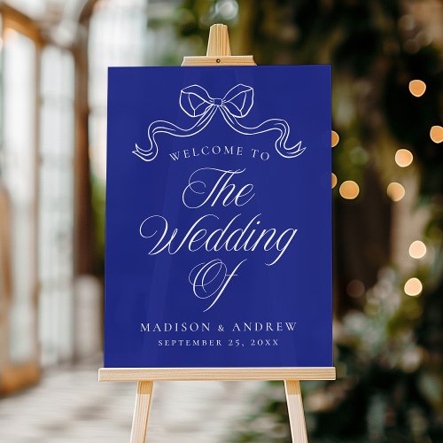 Vintage Elegance Bow Blue Wedding Welcome Acrylic Sign