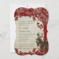 Vintage Elegance Christmas Deer Antlers Damask Invitation