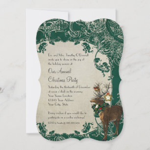 Vintage Elegance Christmas Deer Antlers Damask Invitation