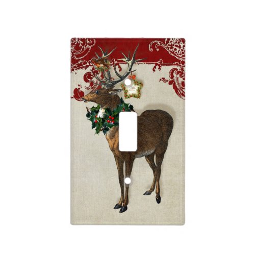 Vintage Elegance Christmas Deer Antlers Damask Light Switch Cover